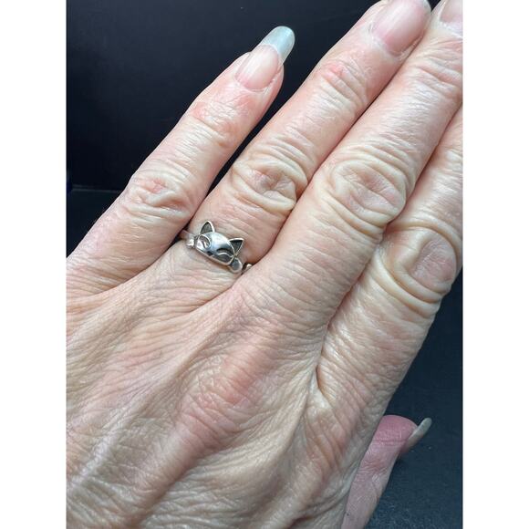 Vintage Sterling Silver Adjustable Cat Ring – Size 7 - Picture 9 of 15